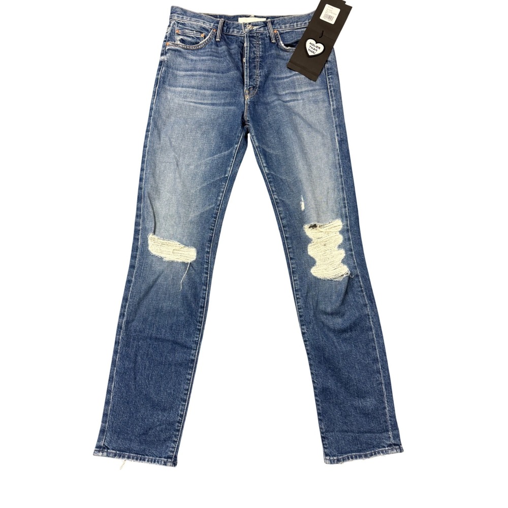 Mother The Trickster Jeans Womens 27 $248 New Distressed Straight Leg 1648-259